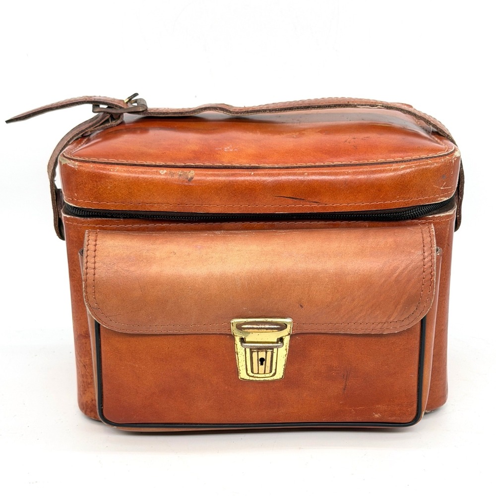 Vintage Top Grain Genuine Cowhide Leather Camera Bag Tan Brown USA Made 803